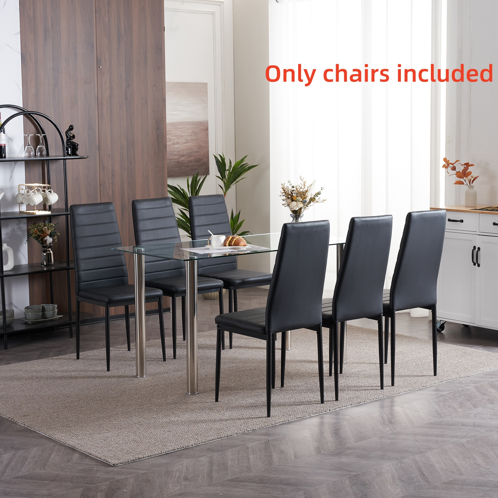 TEMU Modern Dining Chairs Set Of 4/ 6, Pu Leather Black Kitchen Chairs With Padded High Back & Foot Protection For Dining Room, Space-saving