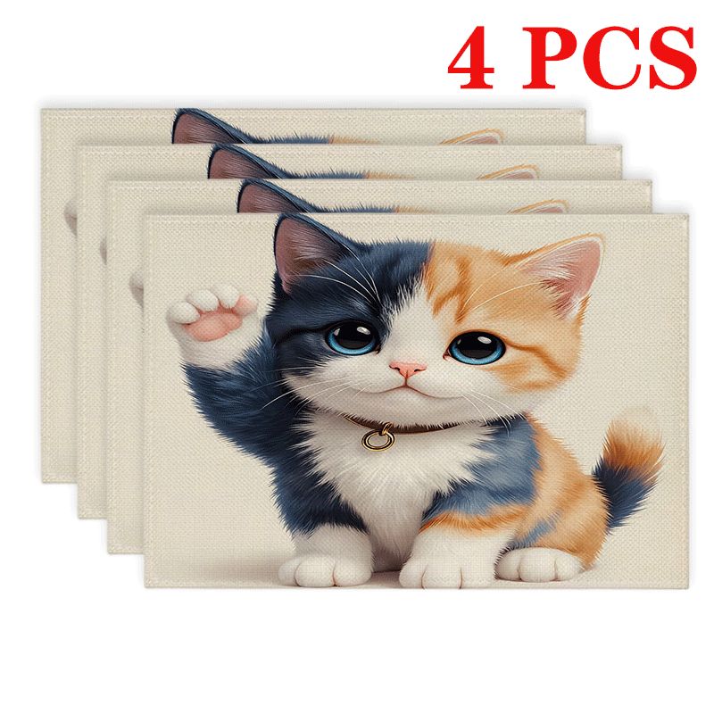 Rechteckige Katzen Platzsets Abwaschbare Polyester Tischsets_voghion.com