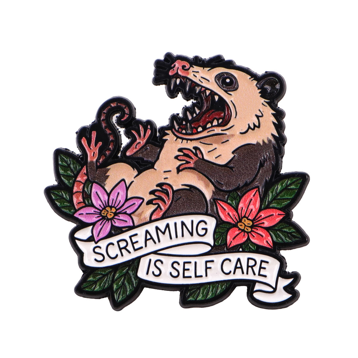 1pc Screaming Is Self Care Opossum Enamel Pin | Cute Brooch For Clothes, Briefcase Badges, Backpack Brooch, Cartoon Style By Dmlsky