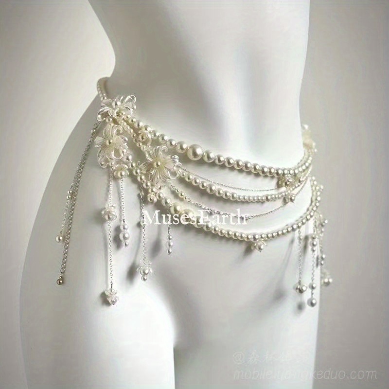 1 Super Fairy Tassel Flower Imitation Pearl Multi-Layer Waist Chain Joker Fashion Temperament Women with Waist Ornaments
