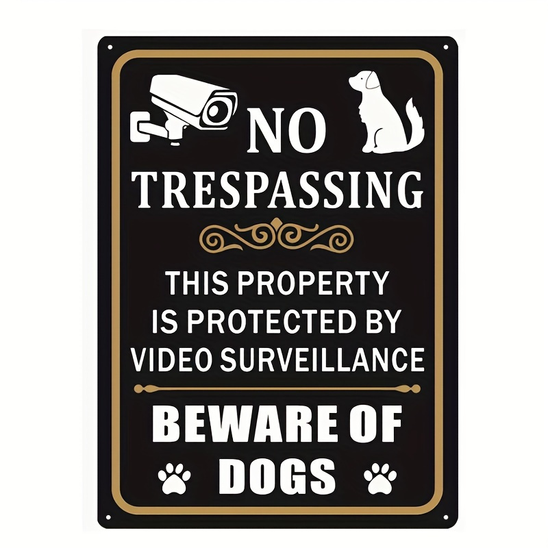 TEMU 2d Flat, 2d Flat 1pc High Visibility No Trespassing Beware Of Dogs Aluminum Sign Black With 30.48x20.32cm Durable Aluminum Outdoor Warning For