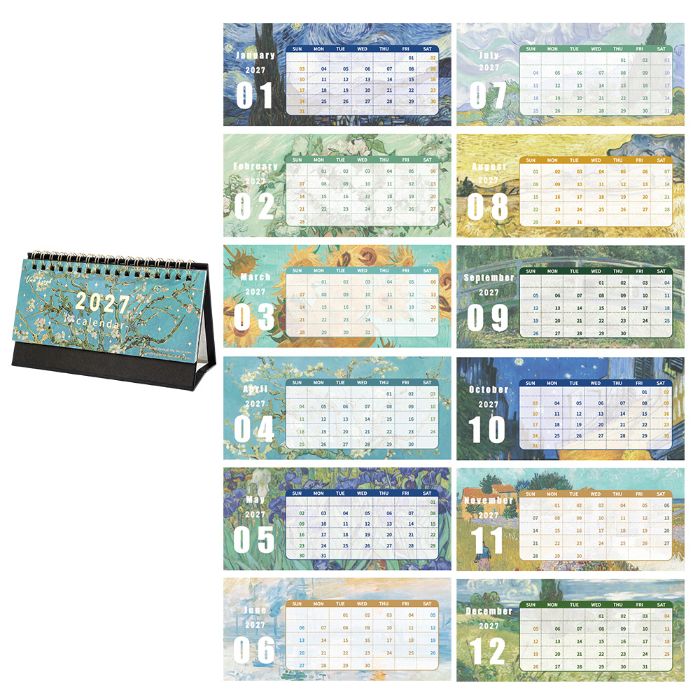 TEMU Calendrier de bureau vintage 2027, motif de et de fleurs d', petit planificateur de calendrier mensuel et hebdomadaire portable, organisateur de