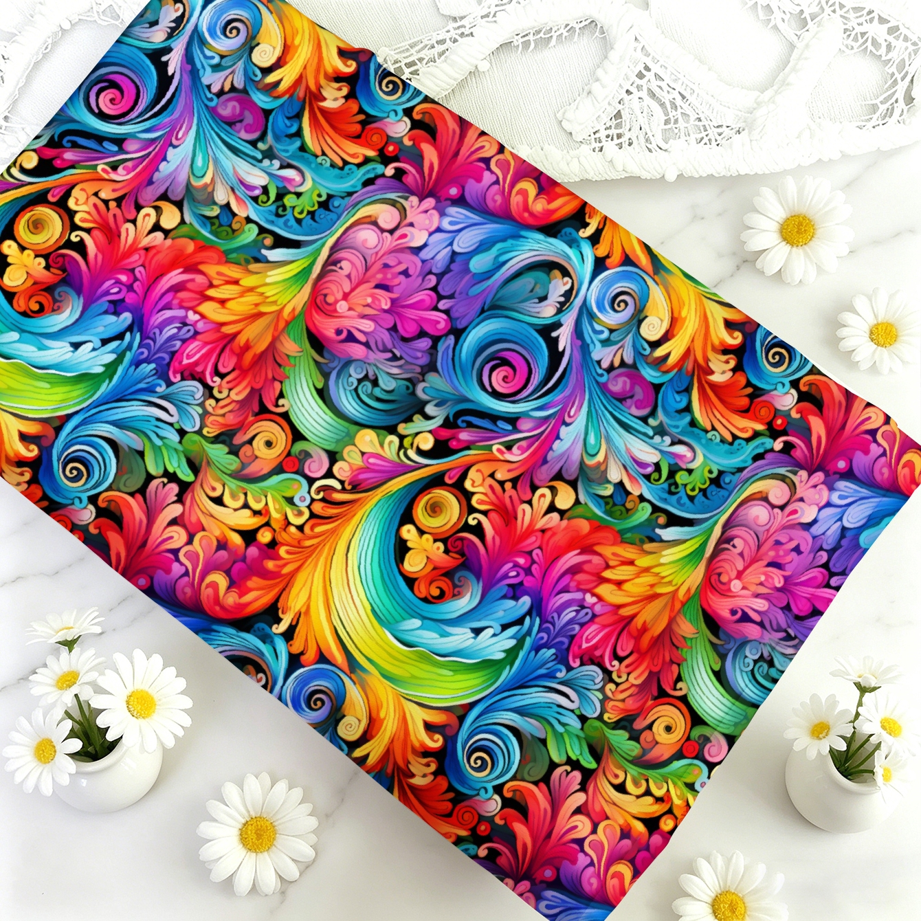 TEMU 1pc 1-sided Colorful Swirl Print Fabric Suitable For Diy Crafts, Pre-cut Soft Polyester Sheets With Swirl Patterns, Hand Washable Material For ,