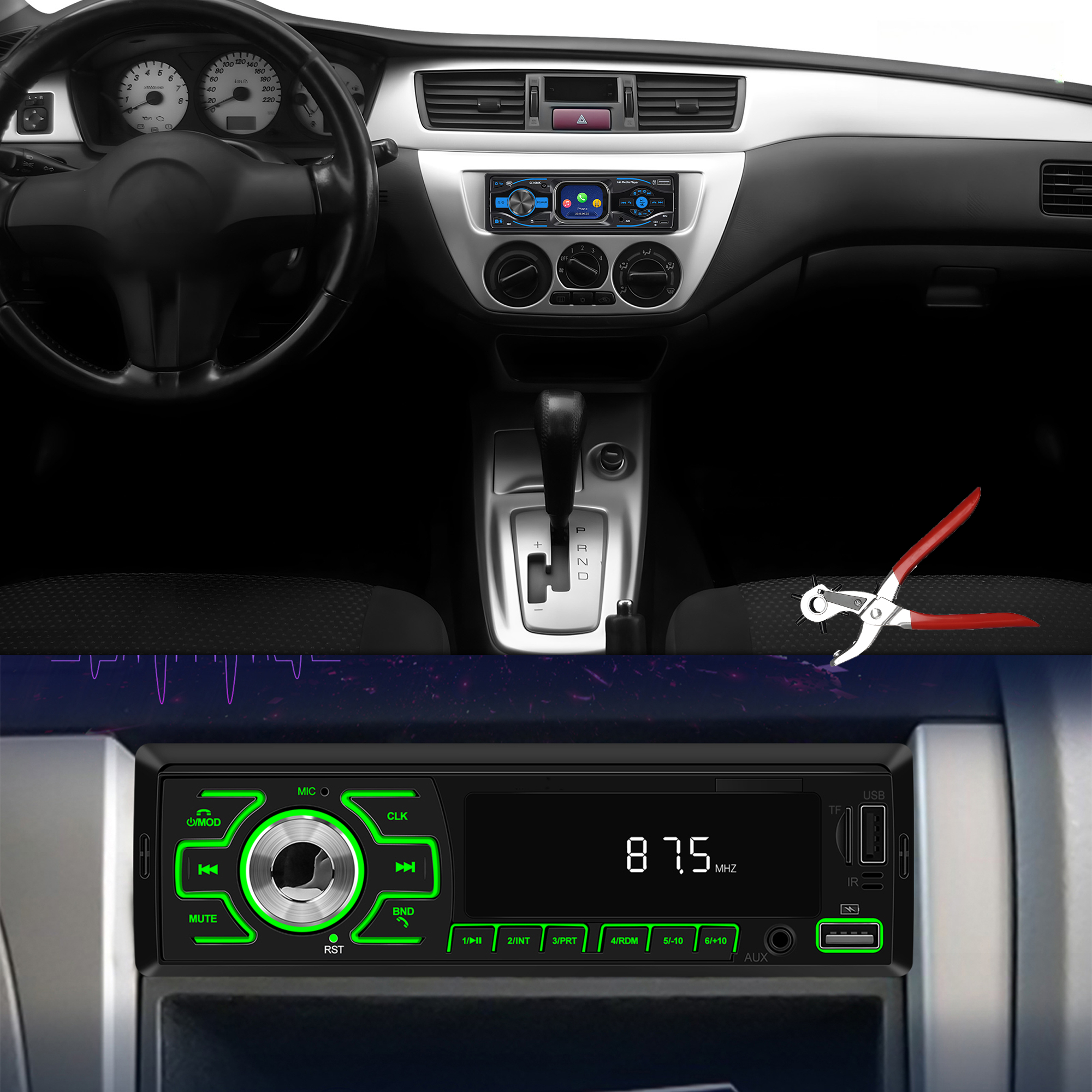 Image of 12v Car Mp3 Player, Fm Radio With Stations, Dual Bluetooth 5.1 Calling & Music, Usb Aux Tf Card Play, Eq Sound Effects, Rca Subwoofer Output, Memory, 2.2' Tft Screen, Car Stereo