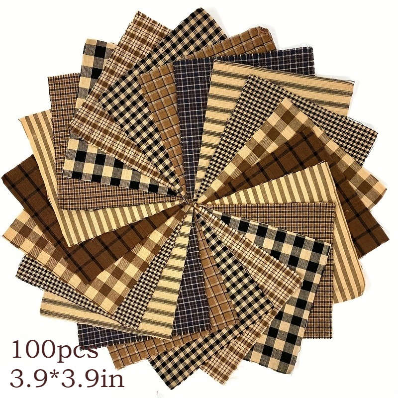 TEMU 100pcs 10*10cm (3.9*3.9in) Brown-black Checkered Theme Series, Printed Handmade Fabric, Handmade , Strips Diy Assembly Craft Materials, Includes