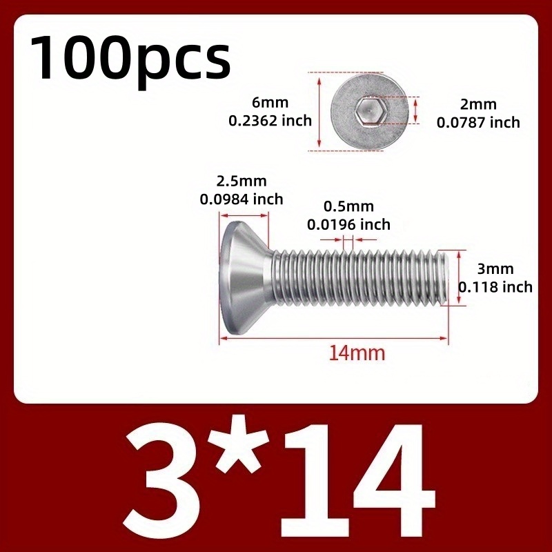 E-shop Edelstahlbolzen M3, Edelschraube M3 DIN7991 M3*0.5P Sechskant Schraubenlänge (5-60mm), Senkkopf-Sechskantschraubenschrauben mit Flachkopf für