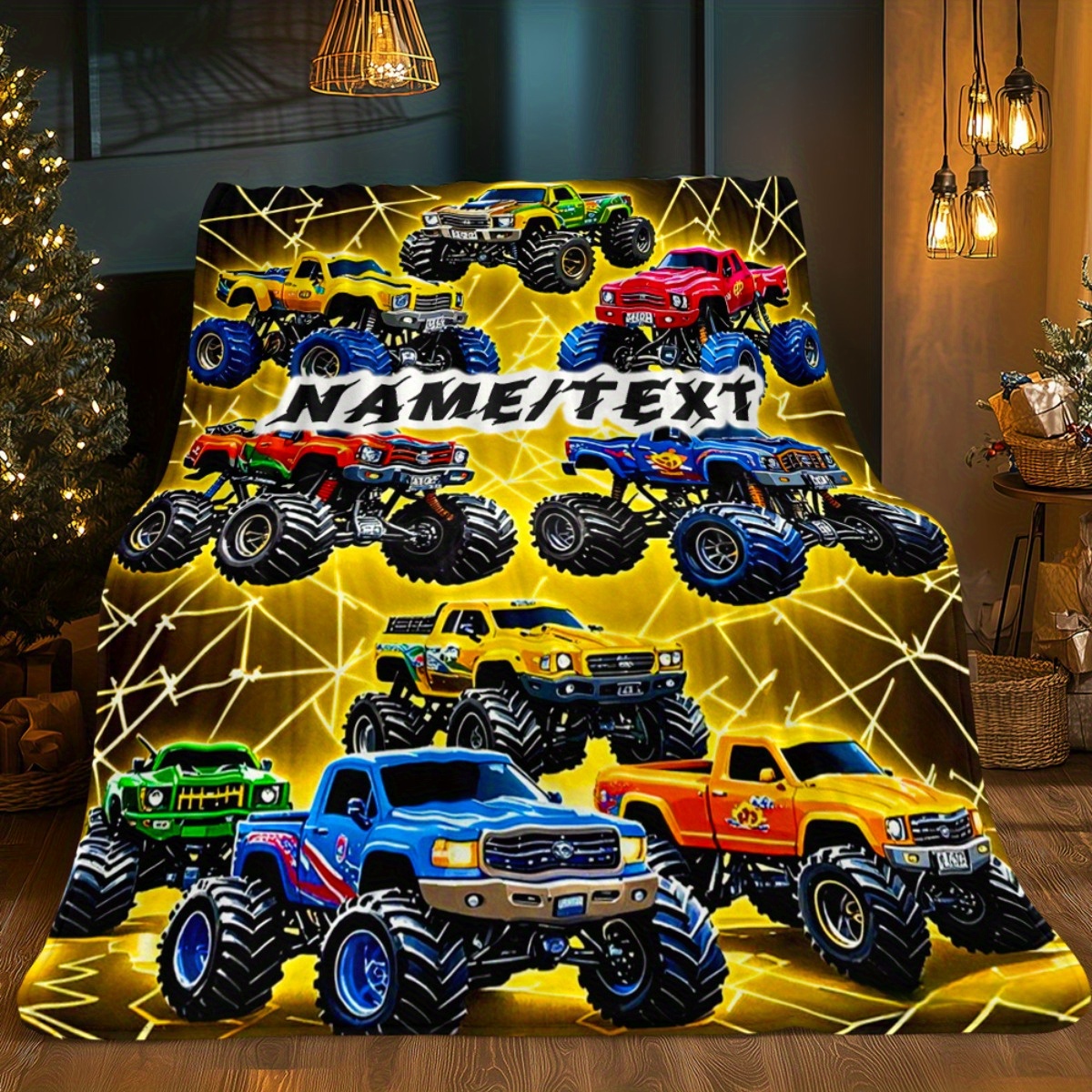 TEMU Custom Name Multiple Cars On A Grid Blanket- Lightweight Flannel Throw For Sofa, Outdoor, Camping, Livingroom, Office, Chair, And Bed - Digital