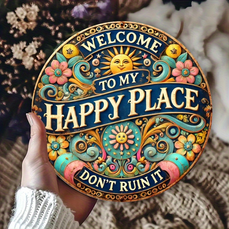 

Welcome To Place" Round Metal Sign - Vibrant, , Iron Wall Decor For Bedroom, Kitchen, Dining & Bar - Easy-hang, Or Office Gift, Home Decor, 2d, Room Decor