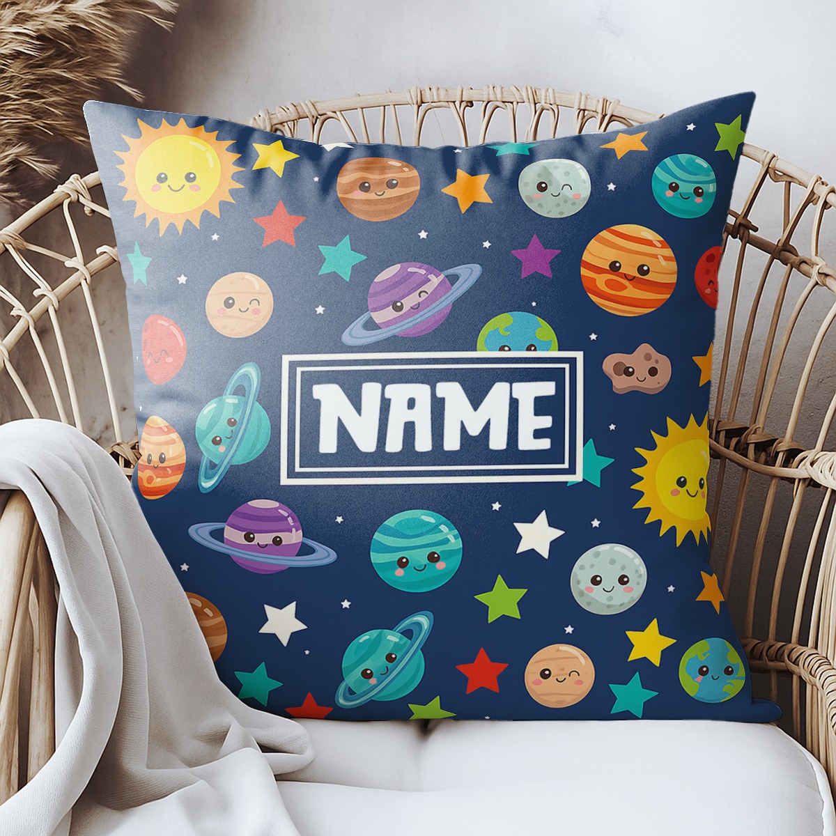 TEMU 1 Custom Throw Pillow Featuring A Personalized Name Or Logo With A Solar , Kids. Ideal For A The Living Room, This Pillow Does Not Include A