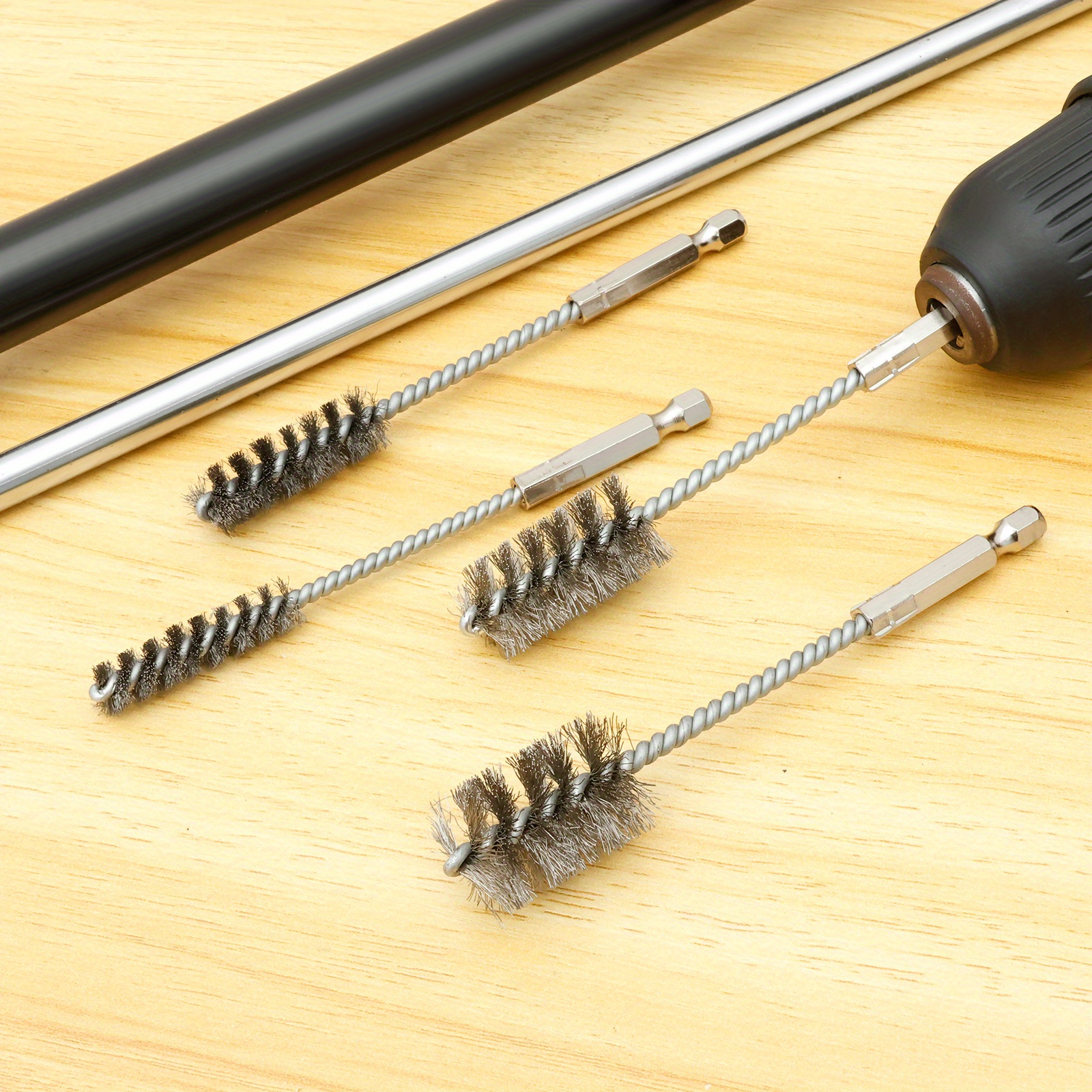 8pcs stainless steel wire brush set for drill bore cleaning   hex shank handle durable brushes for tubes bearings more sizes 3 8 1 2 3 4 7   brush for drill 0
