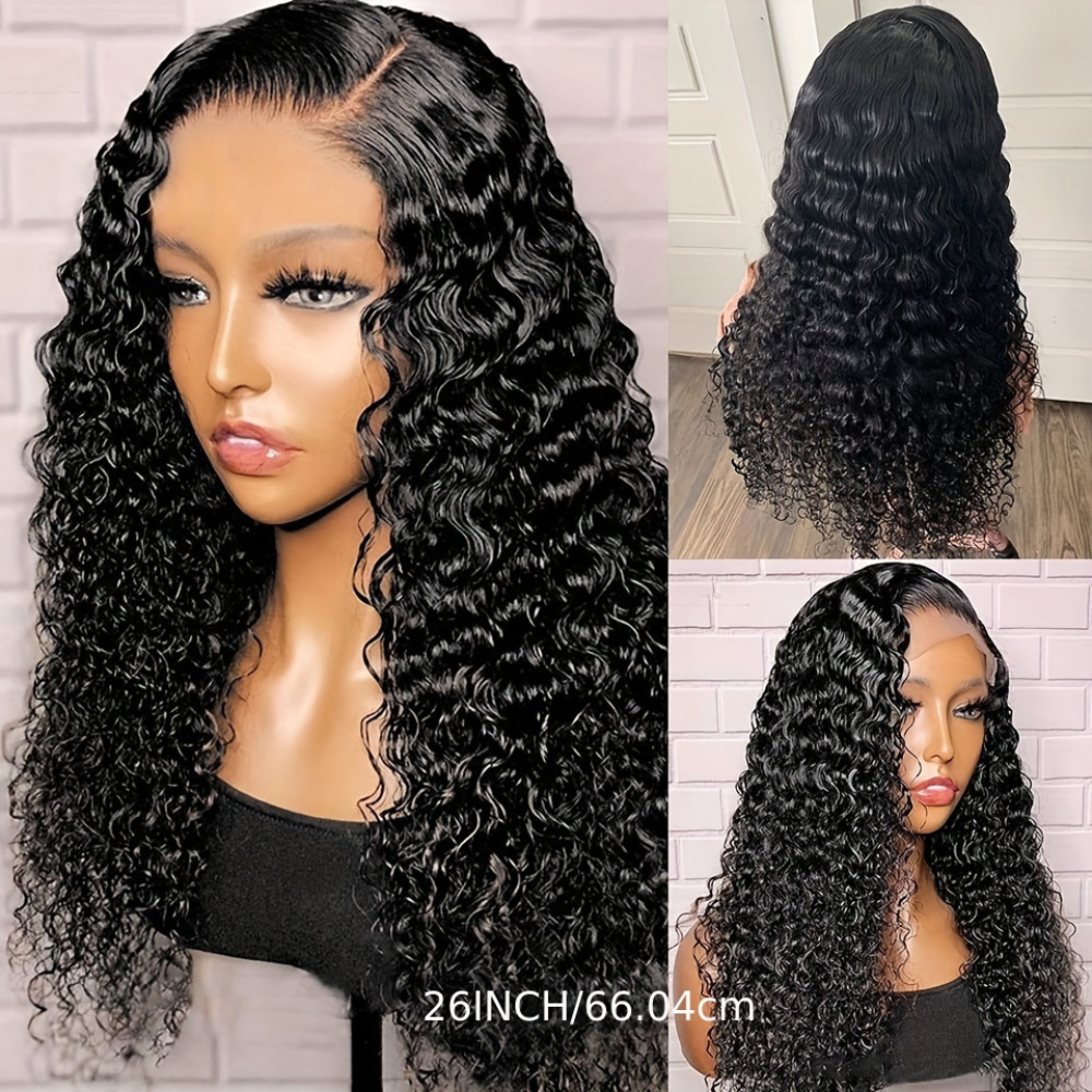 180 density brazilian deep wave lace front wig hd transparent 4x4 closure human hair natural black curly style for women full look versatile hair wig deep pre hairline details 5