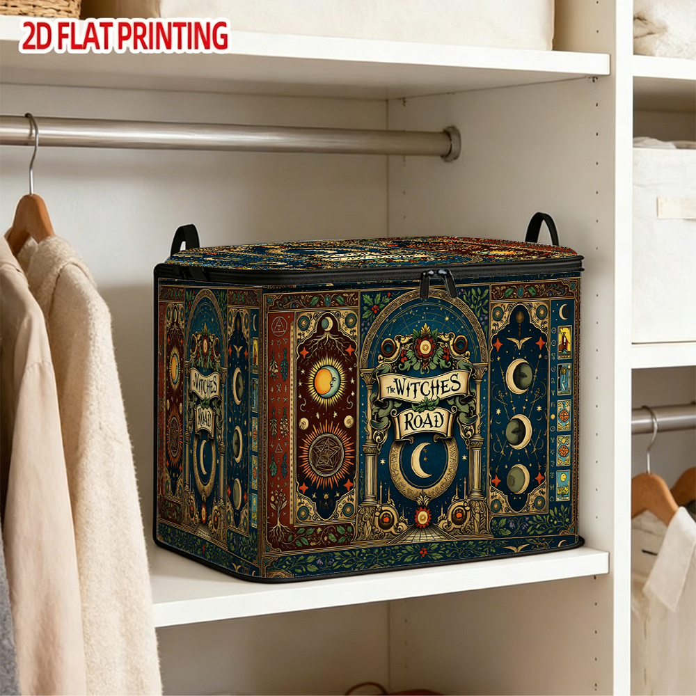TEMU 1 Vintage Storage Box With Lid - Witch Road & Zippered Case, Foldable, Suitable For Book Storage, Under-bed Shelving, Home Office Gift, Vintage