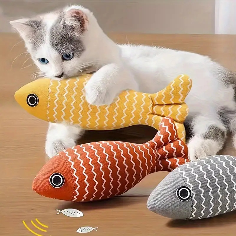 Realistic Fishing Lure Cat Toy - Interactive, Soft Fabric, Yellow/Red or Gray/Blue Combo, Battery-Free, Ideal for Kittens and Adult Cats, Safe Chewing, Enhances Fun, Durable Material, Essential for Pet Owners, Cat Toy For Indoor Cat, Cat Toy Fish, Cat Toys, Cat Plaything Self-entertainment