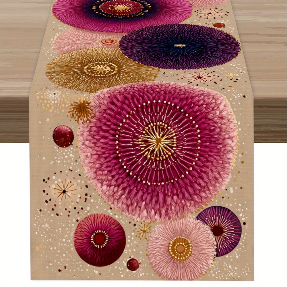 TEMU 1pc, Powder Brown Artistic Dandelion Table Runner, Universal Table Runner For , Vintage Artistic Style, Polyester Printed Tablecloth, Long Print