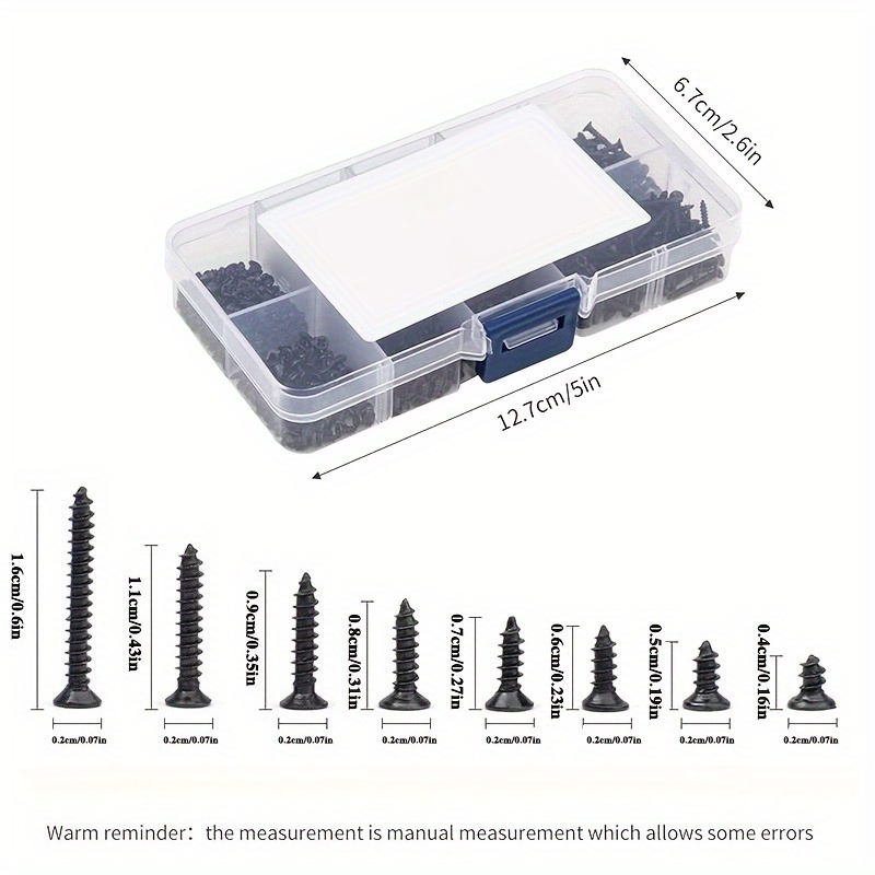 Kit de 800 Piezas de Tornillos Autorroscantes M2, Varios Tamaños y Estilos - Material Metálico Duradero con Hilo Espiral y Cabeza Plana, Ideal para Reparaciones en Carpintería y Montaje Eléctrico, Incluye Caja de Almacenamiento Práctica