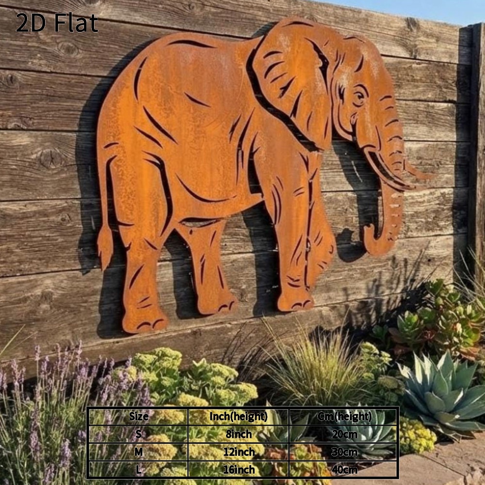 TEMU 2d Flat - 1pc Elephant Metal Wall Art 2d Flat Rustic Metal Decor Durable Waterproof Silhouette Plaque For Garden Patio Outdoor Yard Fence Living