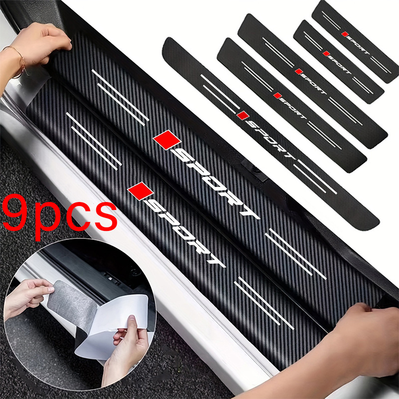 

9pcs Carbon Fiber Car Door Stickers, Leather, Anti-slip & -resistant, Universal Fit For Toyota, For Honda, For Mazda, For Mitsubishi, For Mg - Vehicle Interior Accessories