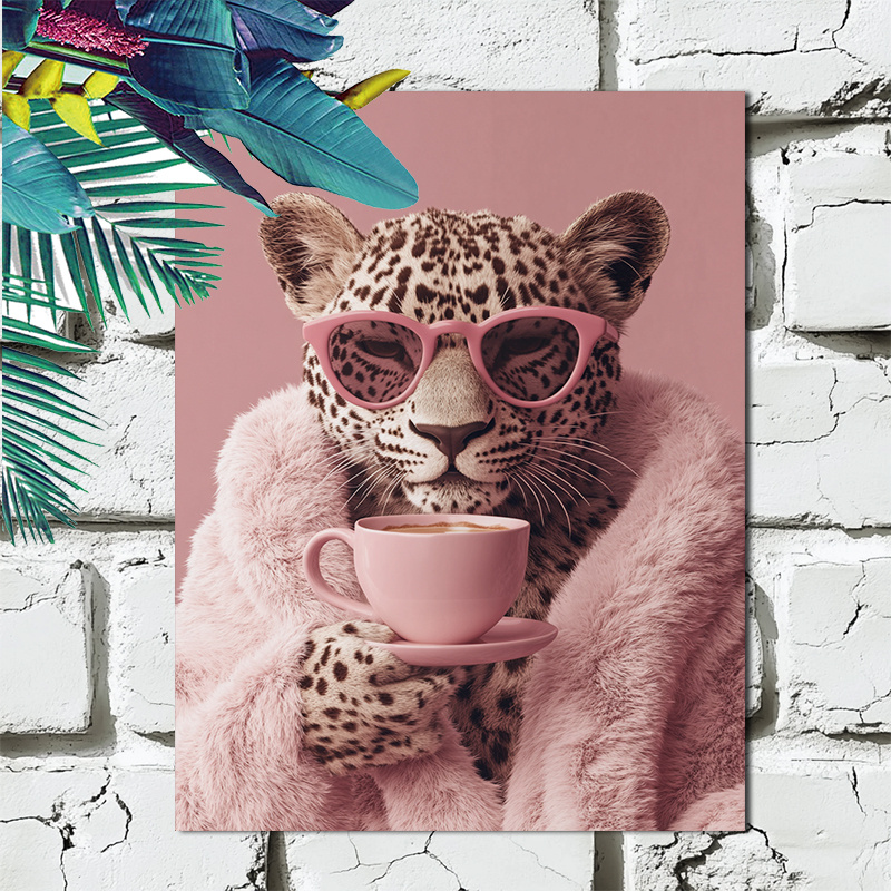 TEMU 2D Flach, 2D Flach, Schickes Leopard Morgen Canvas Poster - Ungerahmte Wandkunst für Zuhause, Büro, Cafés und Bars | Perfekte Geschenkidee,