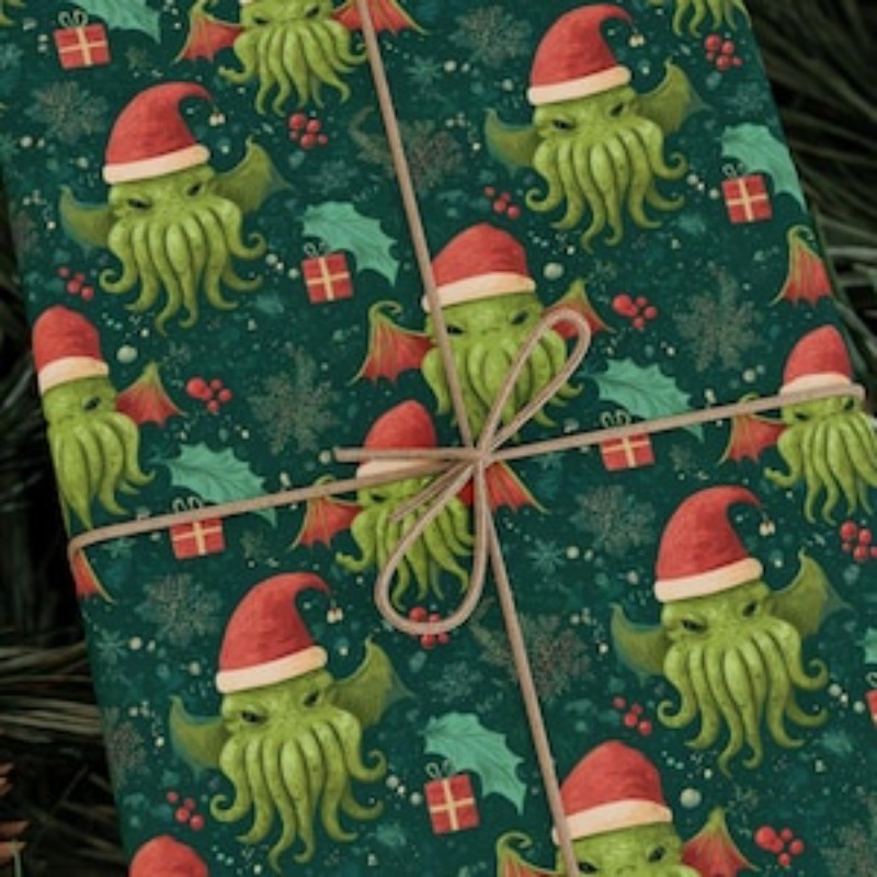 TEMU 1 Rouleau de , Noël Cthulhu - de Fête , Convient pour Noël, Anniversaire, Fête - Papier à Thème Unique, Cadeau pour les Fans de Cthulhu