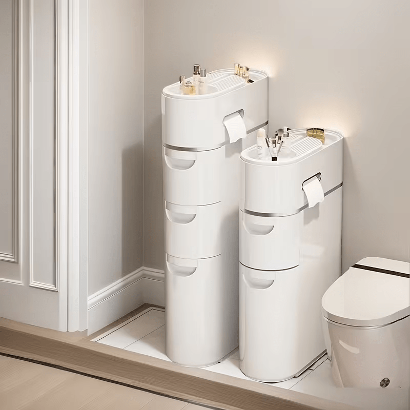 TEMU Heavy- Duty Modern Bathroom Organizer - 1pc Space- Saving Rolling Storage Cabinet With 3- Tier Shelves - Narrow Floor- Standing Toilet Paper &