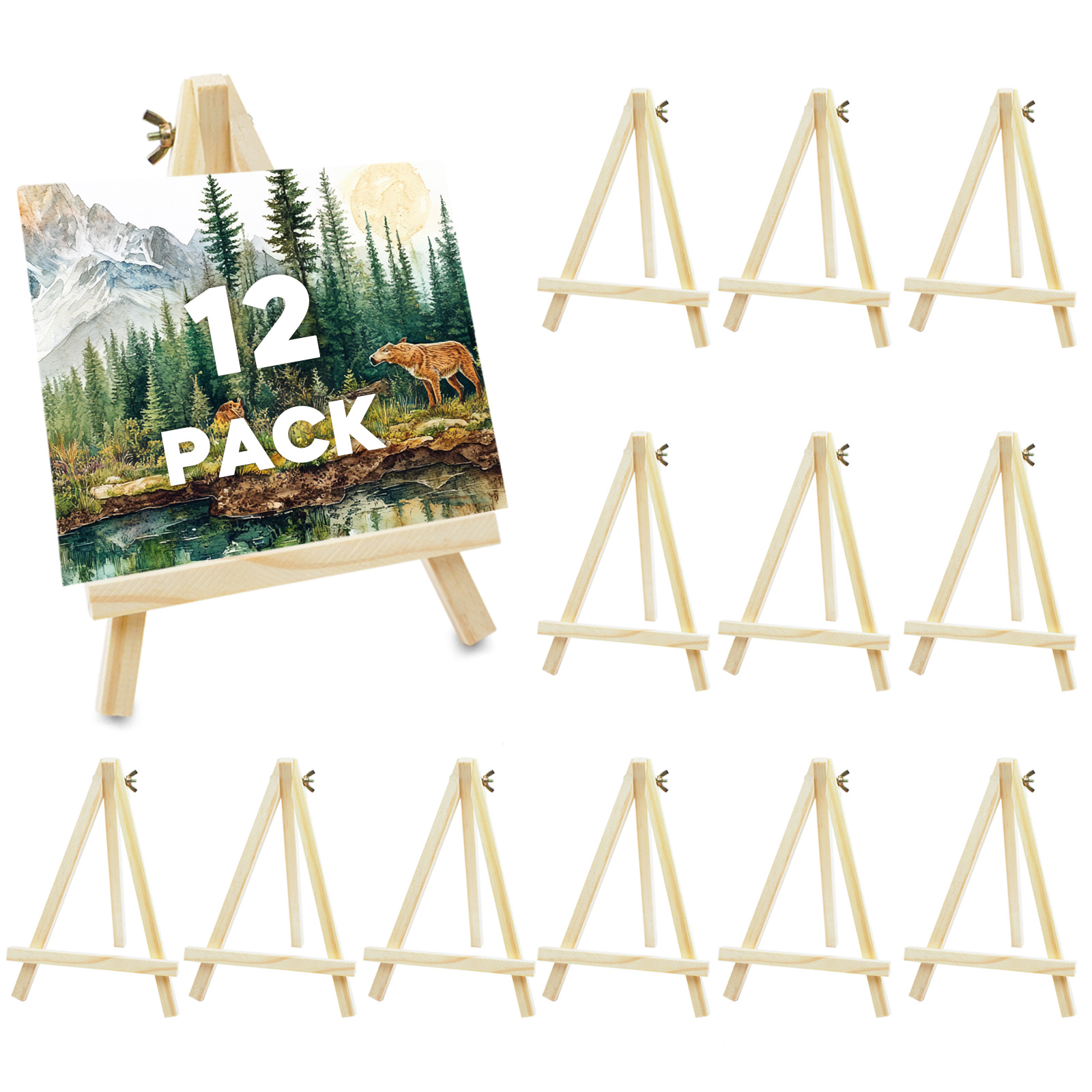 TEMU 12-pack 9-inch Tabletop Easel Set - Adjustable Wooden Art Stands For 12x16 Canvases, Portable Painting With Non-slip Base And , Adult Craft