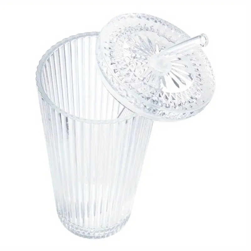 2pcs ribbed 21oz glass tumblers with lids straws clear reusable hand wash only iced beverages beverage serving ribbed glassware durable glass Product details 8