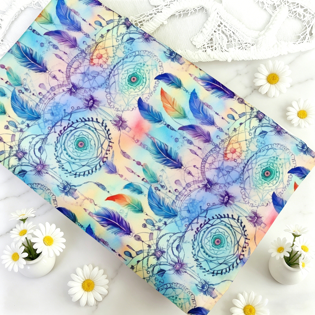 TEMU 1pc Net Feather Pattern Fabric, Optional, Soft And Comfortable Polyester Material, Full Polyester Handmade Cloth, Suitable For Quilting, Crafts,