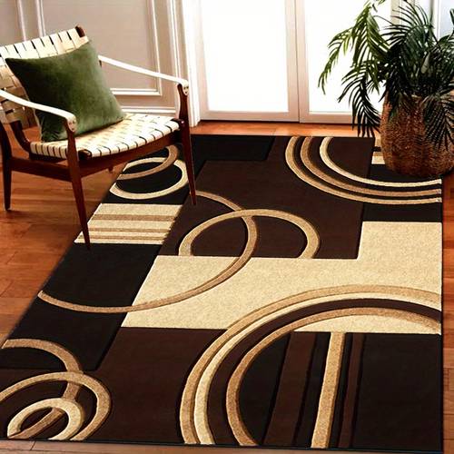 1pc geometric brown pattern mat machine washable non slip indoor outdoor mat 100 polyester with rubber backing lightweight durable mat for living room bedroom balcony decor thanksgiving easter mothers day washable area mat nonslip backing