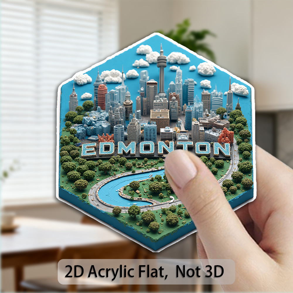 TEMU A 2d Flat Magnet Made Of Acrylic And Rubber, Featuring 's Pixelated With Its Iconic Buildings And A Flying Bird. Perfect For Travel Enthusiasts,