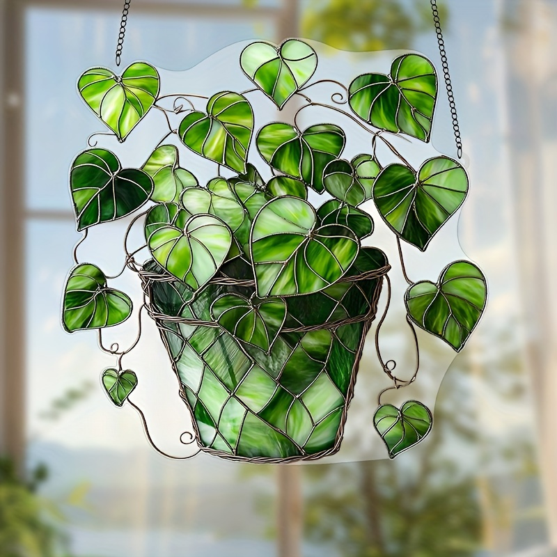 

Stained Glass Plant , Heart-shaped Leaf Decoration (8 "x 8"), Plant Wall Art, Plant Lover Gift