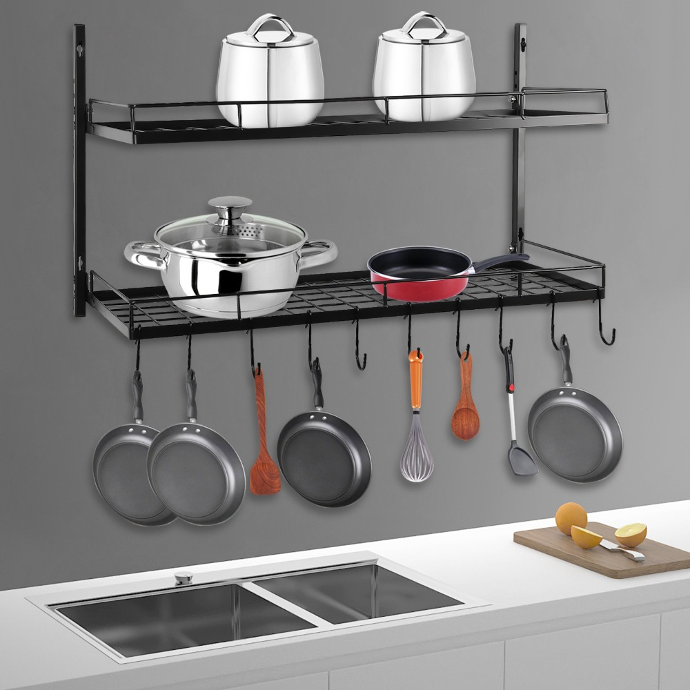 Soporte de pared colgante de niveles para 10 perchas, Soporte de cocina  para colgar y sartenes, Soporte de hierro para almacenamiento de