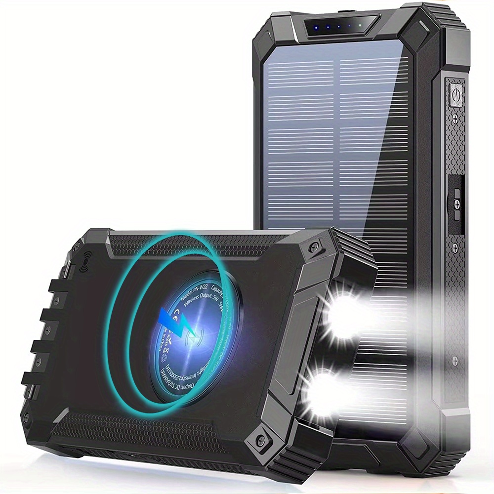 TEMU 50000mah Solar Power Bank Wireless Charger Built In 6 Outputs Power Bank For All Mobile Devices 3 Solar Portable Charger With Dual Flashlights