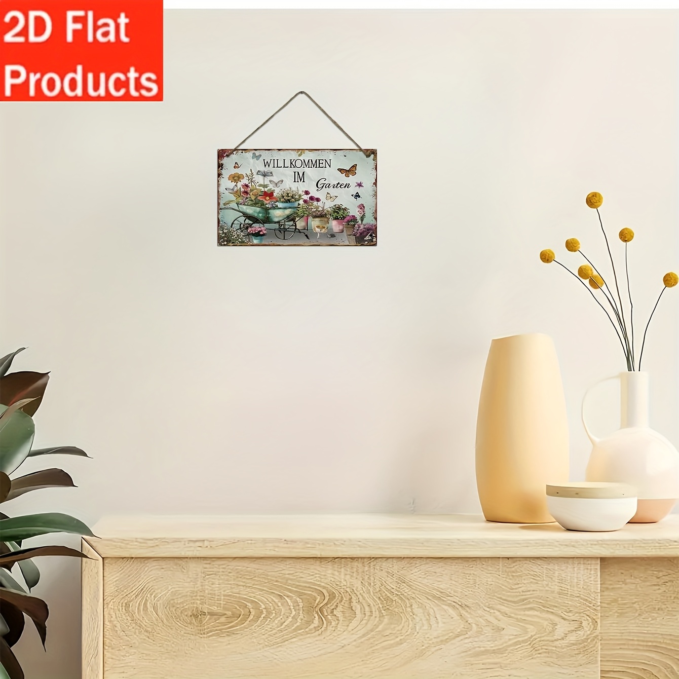 photo de l'article plaque décorative plate 2d - panneau 1 pièce vintage   dans   en bois - thème de jardin   avec papillons et fleurs, parfait  , le  ,  , la décoration de ferme, cadeau idéal, plat 2d