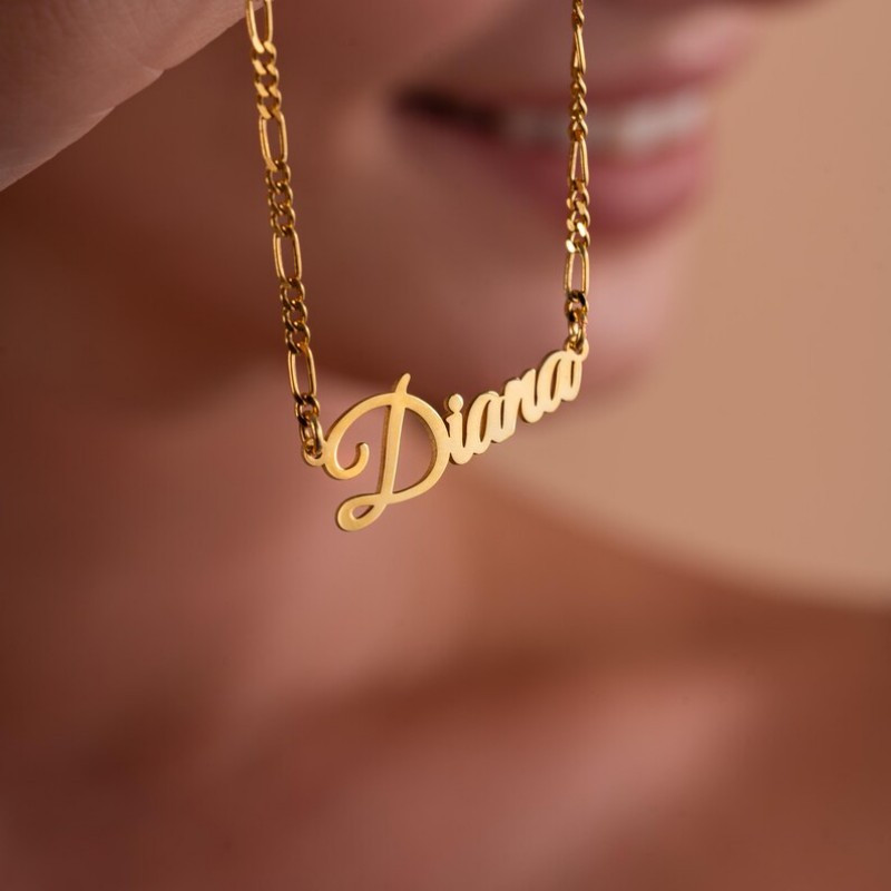 TEMU Personalized Golden Name Necklace With Any Chain, Custom Name Necklace, Personalized Nameplate Necklace, Personalized Gifts For Her, Christmas Gifts