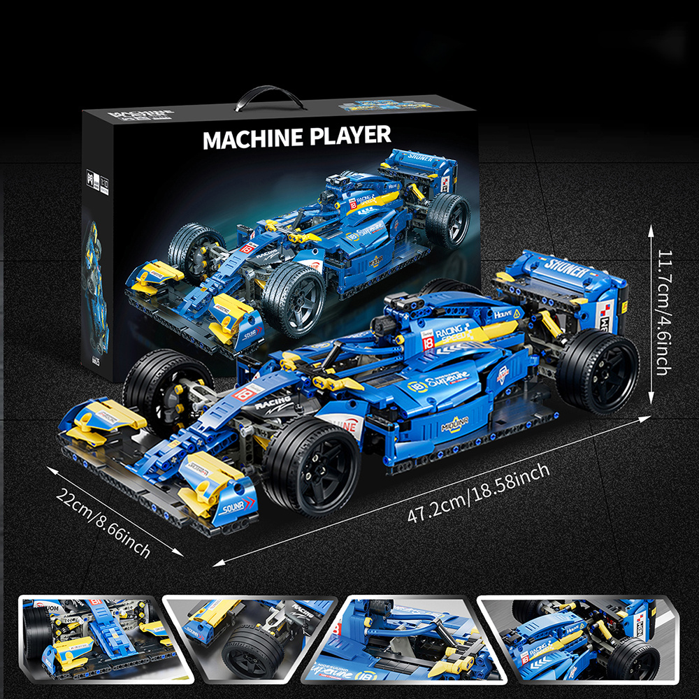 Image of 1161pcs, 1:10 Large Scale Blue Racing Building Blocks! Pole Challenger-blue And Yellow Era, Modular Light Speed Assembled Track Overlord. A Christmas Halloween Birthday Gift For