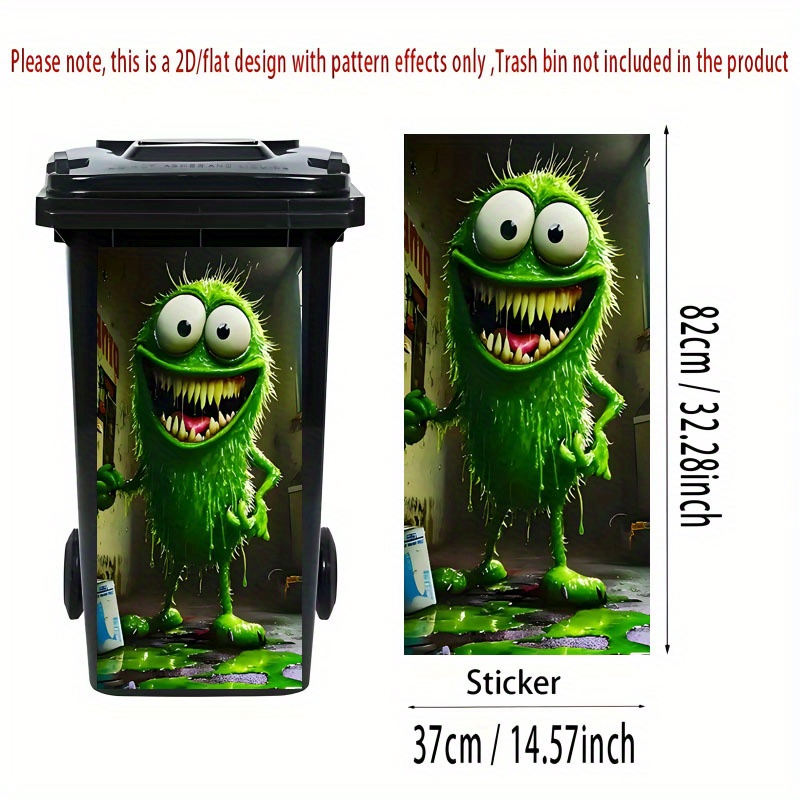Image of 1pc Of Trash Can Sticker, 37×82 Cm, Featuring A Fun Theme Design. Self-adhesive Wallpaper For Decoration, Suitable For Trash Cans, Walls, And Home Decor