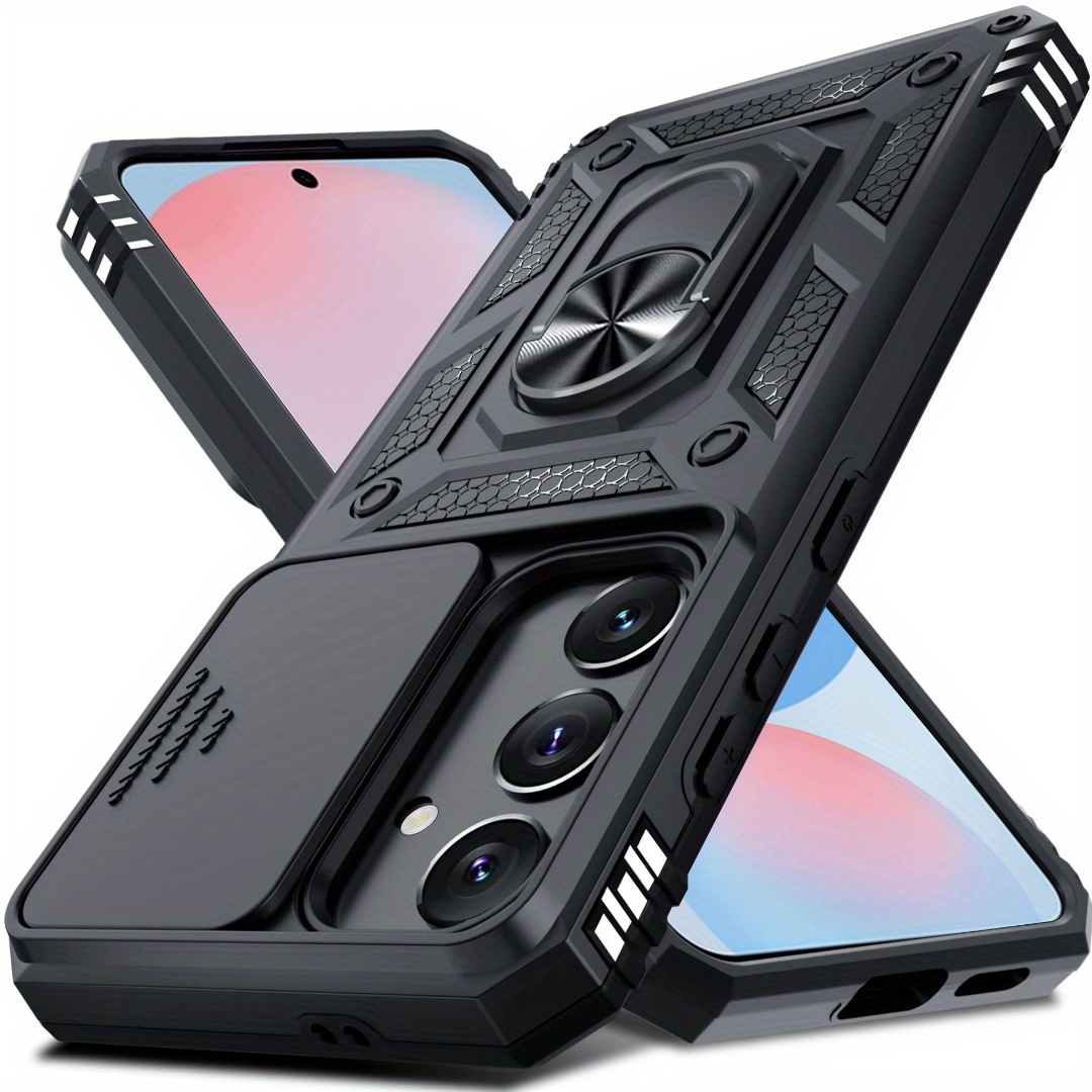 Image of Phone Case - Case Bundle With Rotated Ring Kickstand Compatible With S24fe/s23fe/s21fe/s20fe Tpu Shockproof Protective Cover With Slide Feature