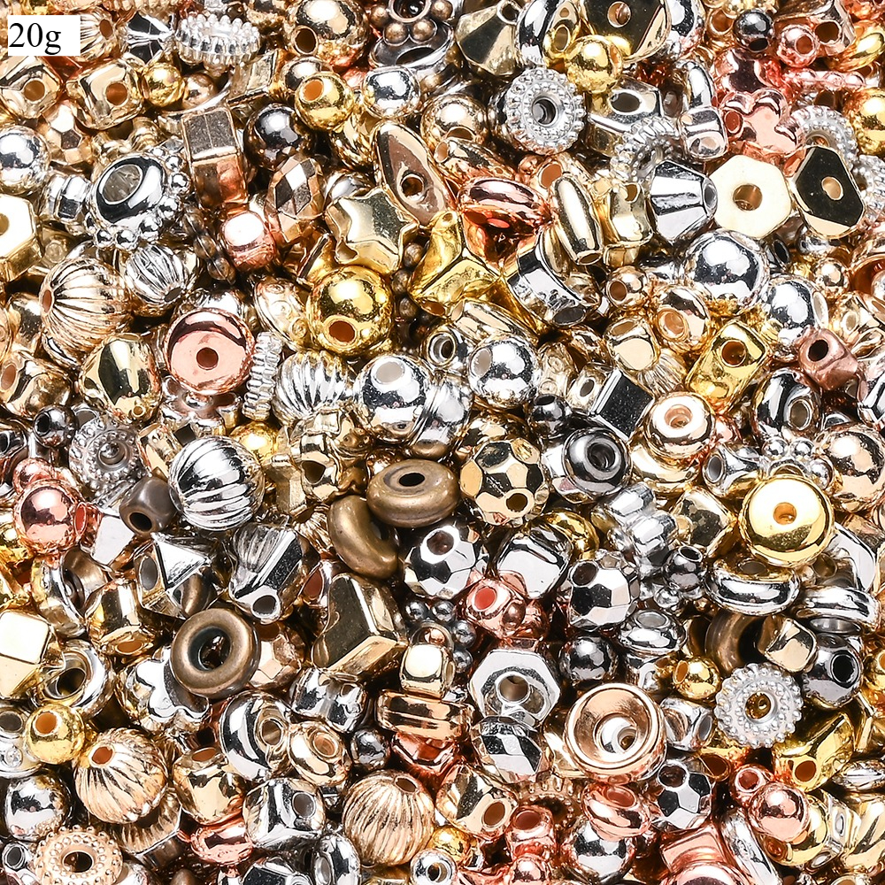 TEMU Perles d'espacement CCB mélangées 20/40g 400/800 pièces (3-10mm), assorties cœur, fleur, , perles rondes en plastique dorées, argentées, rose