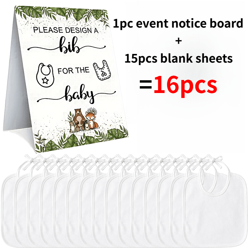 TEMU 16-teilige Sammlung von Souvenirs Spielen für die Babyparty – 15 leere Lätzchen 1 dekoratives Schild „Bitte Lätzchen für das Spiel gestalten“,