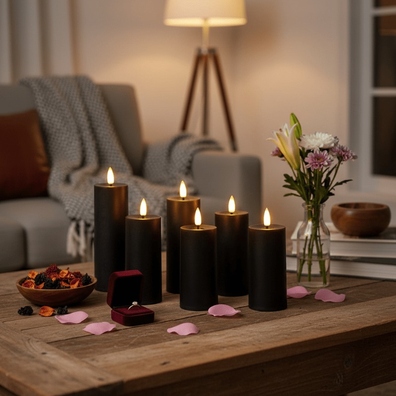 12pcs Set of Black LED Candles for Romantic Dinner