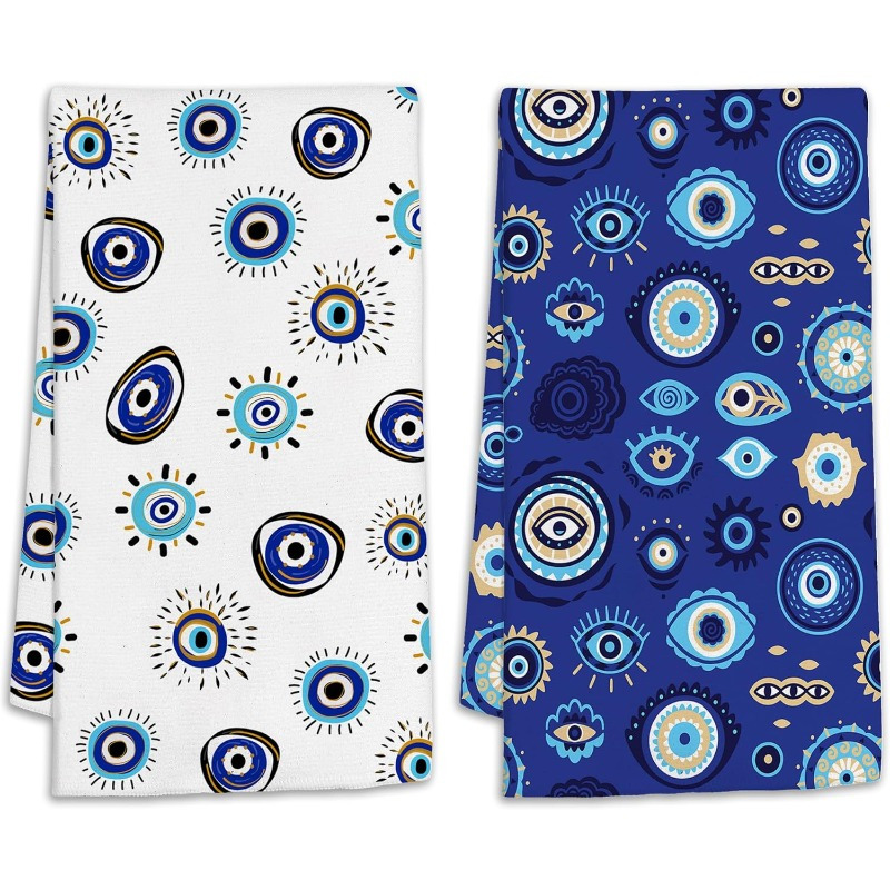 TEMU 2pcs Set Modern Evil Eye Suitable For - Decorative Bath Towels With Evil Eye, Machine Washable Spa Towel For Wedding, Mother's Day Gift,