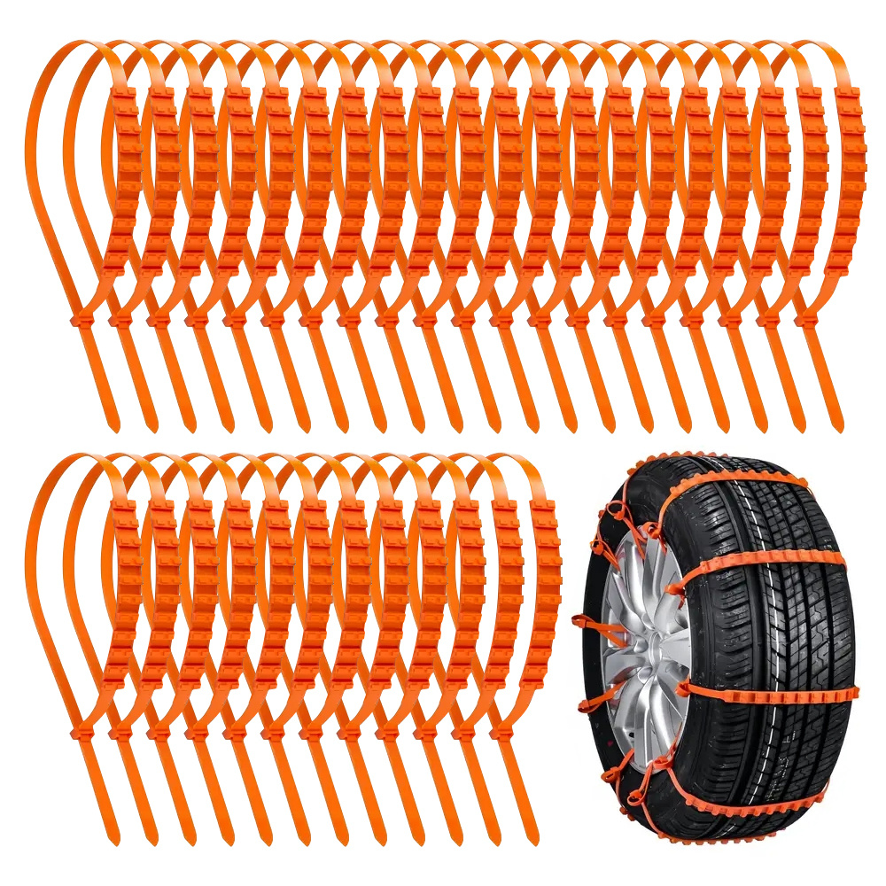 Image of A Set Of 32 Universal Snow Tire Chains, Nylon Cable Ties, , For 145mm-295mm Tire Widths Car, , Suv, Mowers, Winter Driving Safety Accessory