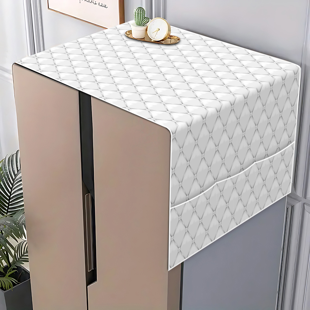 TEMU White Modern Rhombus Grid Appliance Cover With Storage Pocket - Fridge, Microwave & Washing Machine, Durable Fabric For Dishwasher,, For Use -