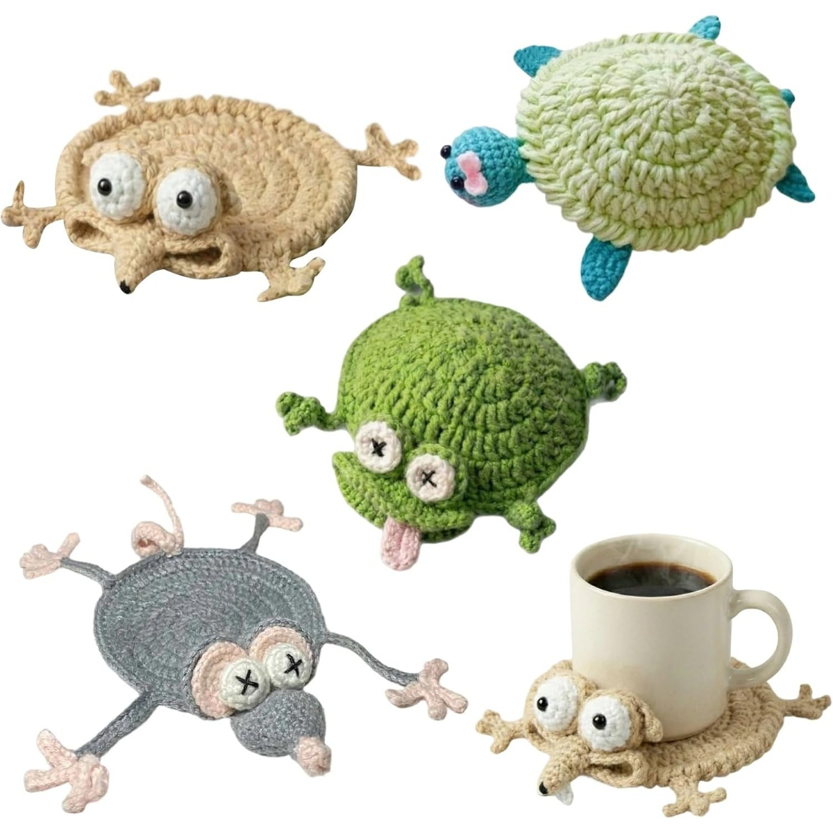 TEMU 3pcs Handmade Crochet Animal Coasters Suitable For Home Kitchen Table Decor - Thick Absorbent Suitable For Home Kitchen Drink Coasters With