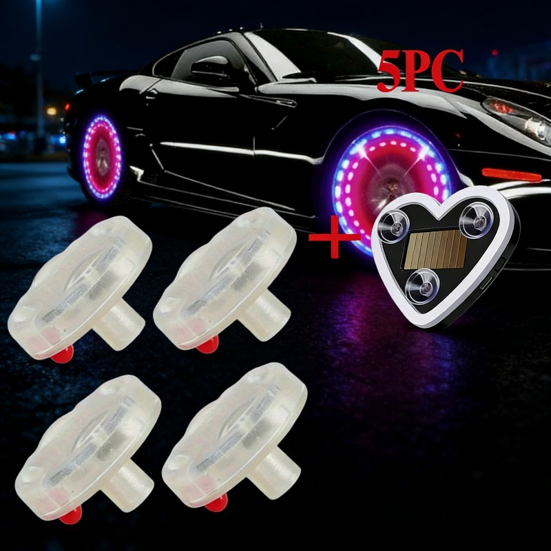 1 Pink Wireless Car Led Heart Atmosphere Light, 4 Led Tire Valve Light, Solar Tire Valve Light, Usb Rechargeable Car Night Light, 4 Lighting , Suitable For Cars, Car Decoration, Easter Gifts