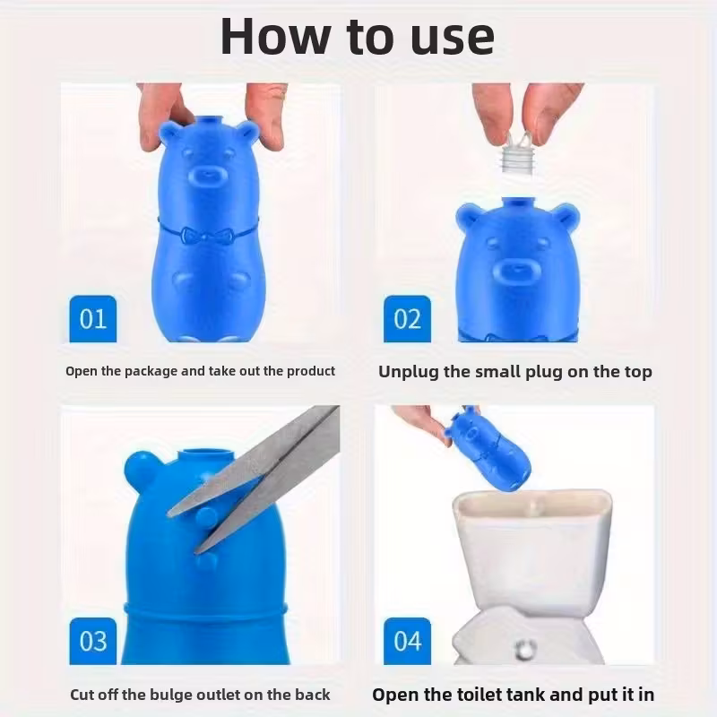 1 pack blue bear toilet cleaner powder powerful bathroom long lasting deodorizer stain remover toilet bowl cleaner safe for toilet fresh bathroom magic cute bathroom decor hygiene maintenance design formula home household cleaning Product details 1