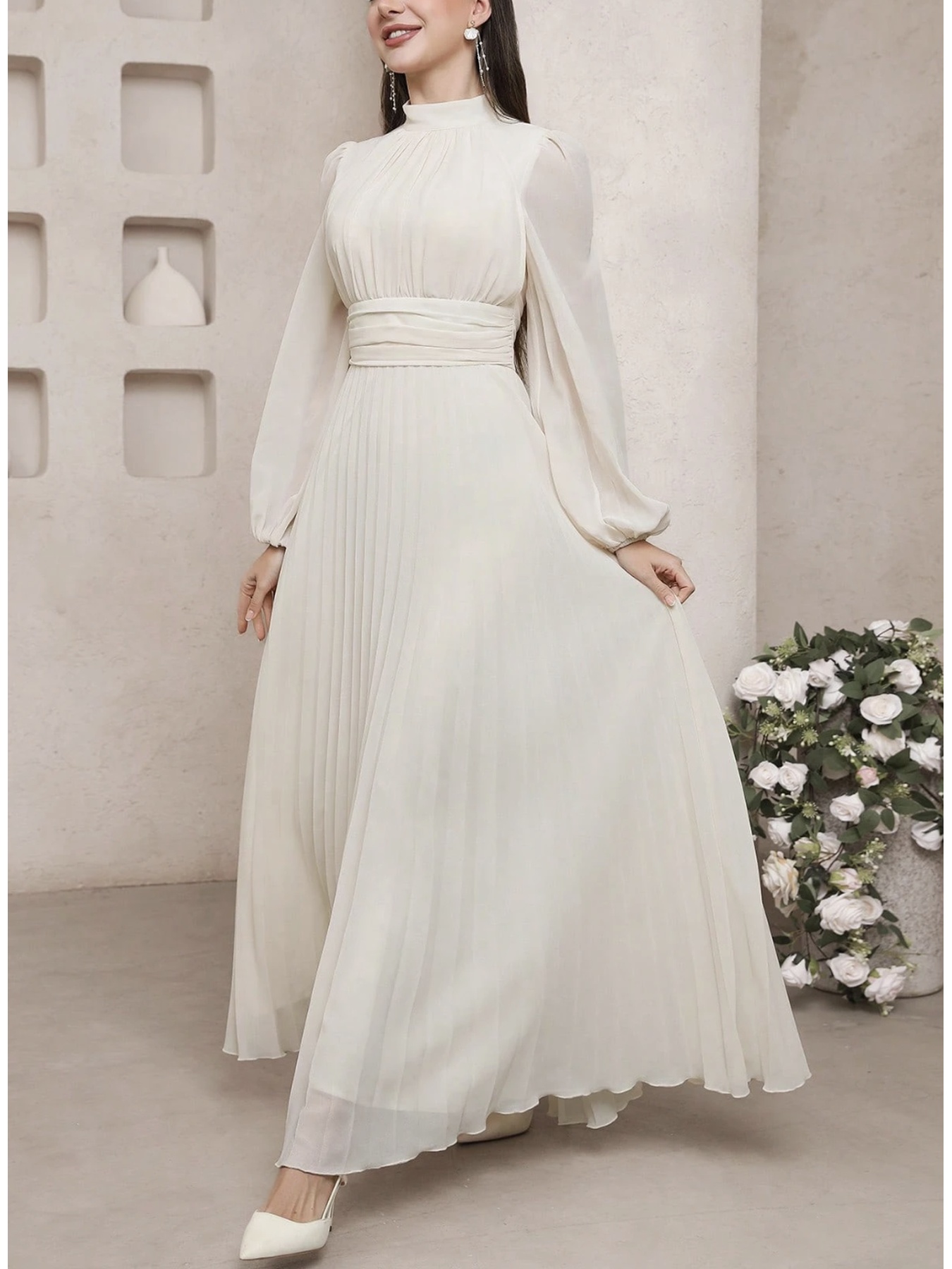 fitted lace wedding dress Perdita Long Sleeve Lace Maxi Dress Cream main image 1