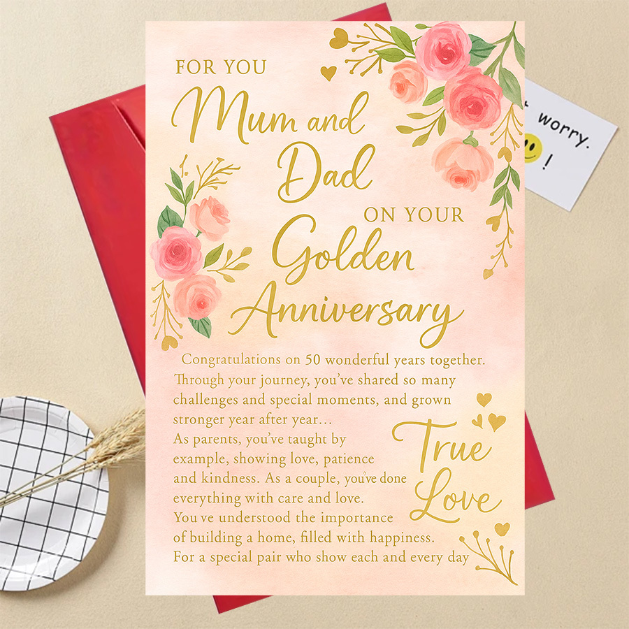TEMU 1 Elegant Golden Anniversary Greeting Card | Perfect For Parents On Their 50th Anniversary, Featuring A And Personalized Message