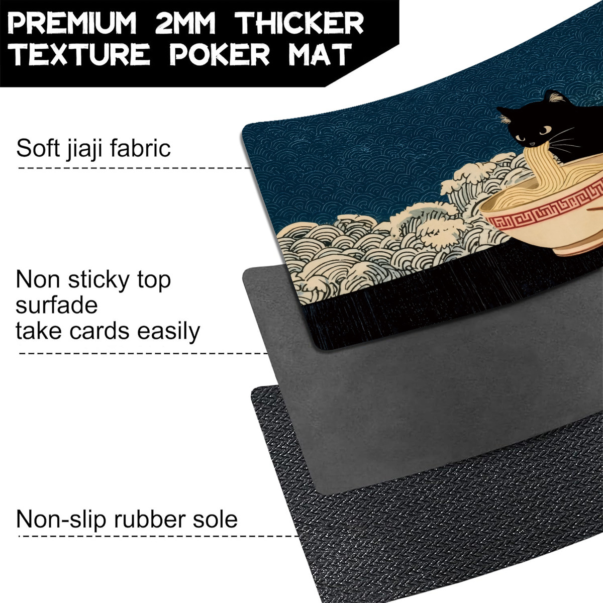 Japanese Style Black Cat Ramen Pattern Card Game Mat, TCG Accessory