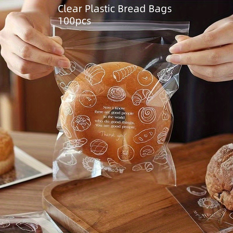 E-shop 100 Stück Wiederverwendbare Klare Plastikbrotbeutel - Langlebige Lebensmittelsichere Aufbewahrung für Frisches Brot, Sandwiches, Donuts & Mehr -